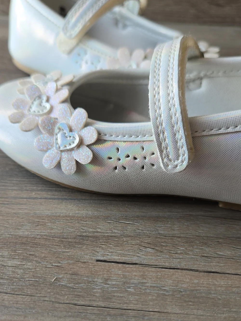 Rachel Shoes White Sparkle Floral Mary Jane For Girl's Size 8